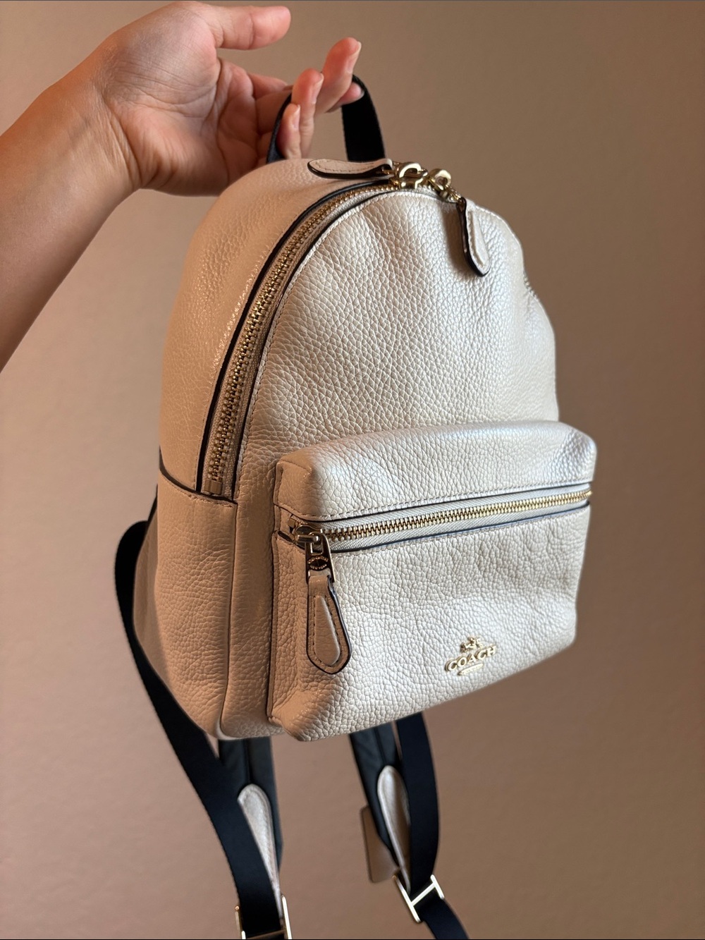 Coach Cream Pebbled Leather Mini Backpack with Gold Hardware - Picture 14 of 14